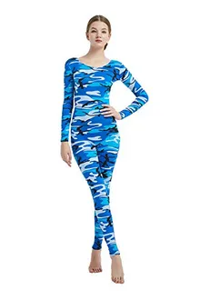 Women's Round-Neck Unitard in Camo Blue