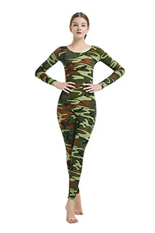 Women's Round-Neck Unitard in Camo Green