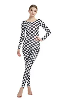 Women's Round-Neck Unitard in Checker