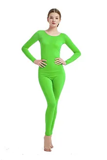 Women's Round-Neck Unitard in Lime Green