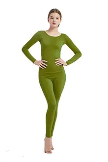 Women's Round-Neck Unitard in Olive Green