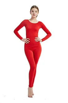 Women's Round-Neck Unitard in Red