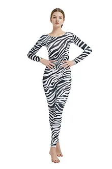 Women's Round-Neck Unitard in Zebra