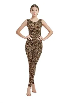 Women's Sleeveless Unitard in Leopard